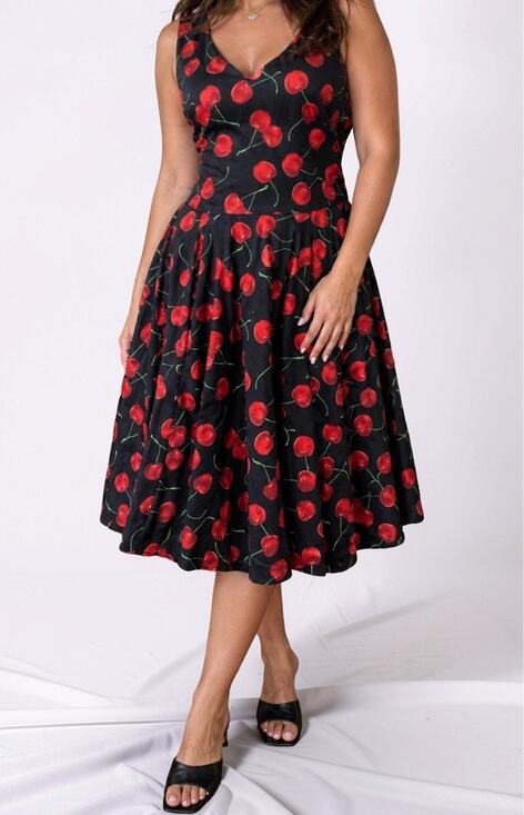 Eva Rose Dresses & Skirts - Eva Rose Cherry Print Fit & Flare Cotton Midi Dress Made USA Size Large